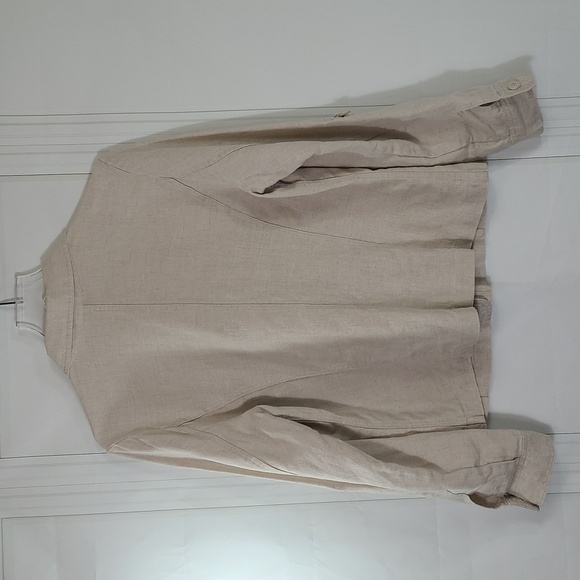 CHARTER Club 100% Linen Button Down Roll Tab Sleeve Shirt Jacket - Cream Size L - Picture 9 of 9